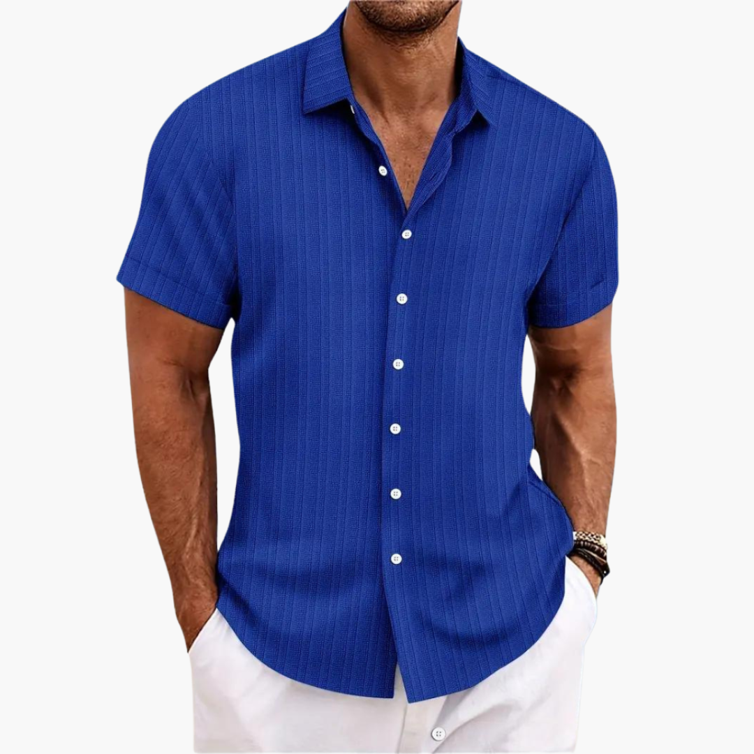 Men's Short Sleeve Striped Button-Up Shirt - Stylish Summer Shirt for Men