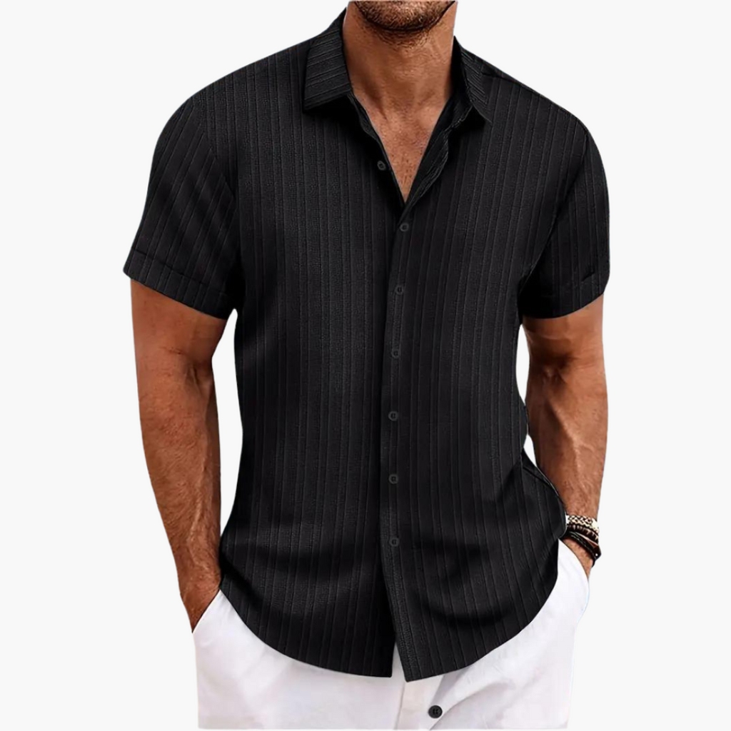 Men's Short Sleeve Striped Button-Up Shirt - Stylish Summer Shirt for Men