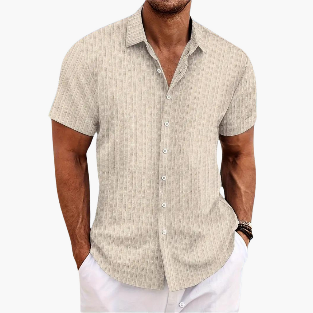 Men's Short Sleeve Striped Button-Up Shirt - Stylish Summer Shirt for Men