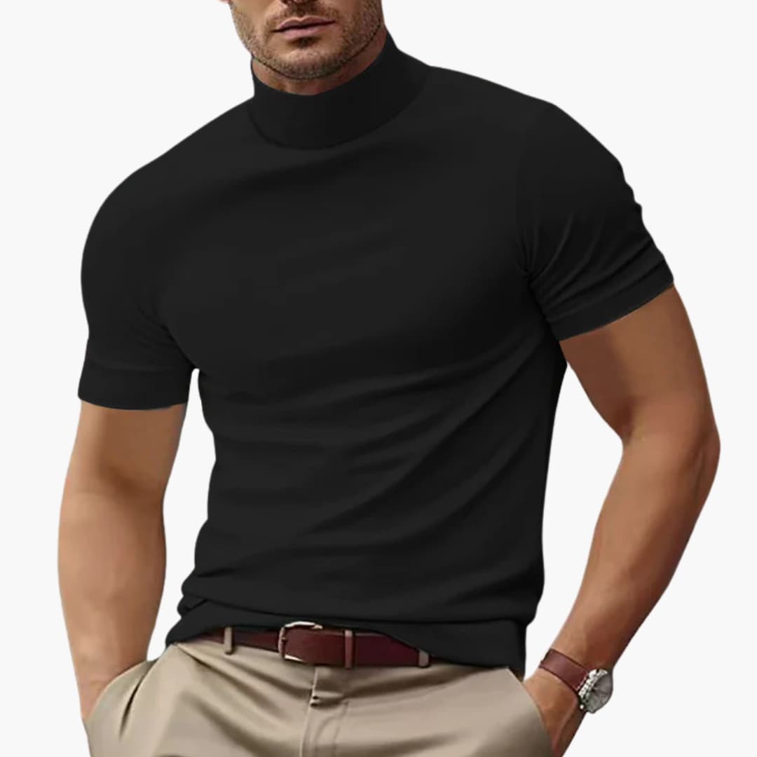 Men's T-Shirt - Casual Short Sleeve Turtleneck for Stylish Summer Outfits