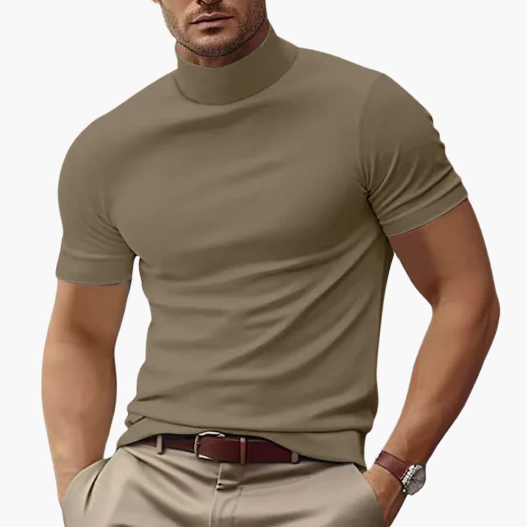 Men's T-Shirt - Casual Short Sleeve Turtleneck for Stylish Summer Outfits
