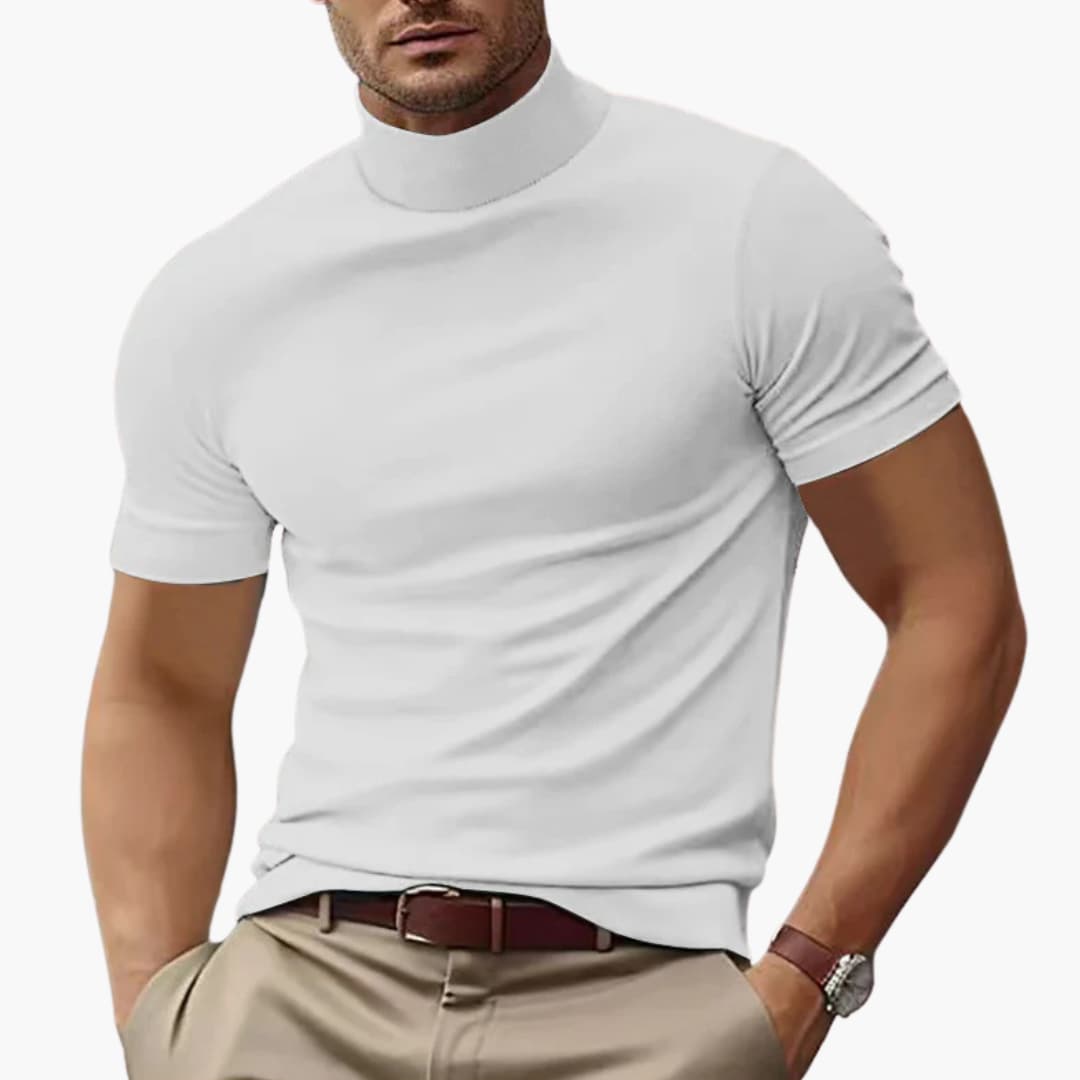 Men's T-Shirt - Casual Short Sleeve Turtleneck for Stylish Summer Outfits