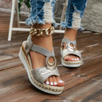 Women Sandals - Textured Strap Espadrille Sandals for Casual Summer Footwear