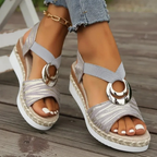 Women Sandals - Textured Strap Espadrille Sandals for Casual Summer Footwear