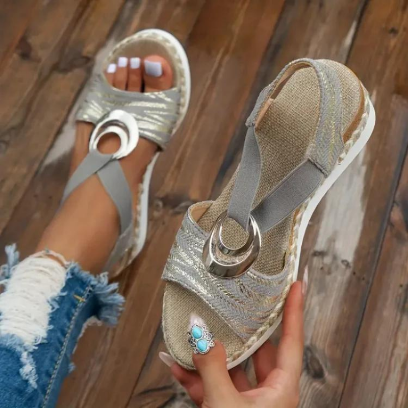 Women Sandals - Textured Strap Espadrille Sandals for Casual Summer Footwear