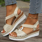 Women Sandals - Textured Strap Espadrille Sandals for Casual Summer Footwear