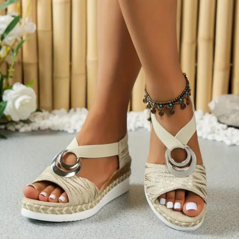 Women Sandals - Textured Strap Espadrille Sandals for Casual Summer Footwear