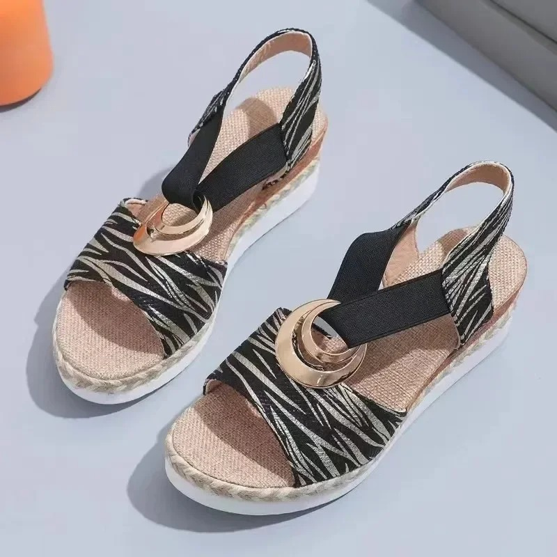 Women Sandals - Textured Strap Espadrille Sandals for Casual Summer Footwear