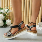 Women Sandals - Textured Strap Espadrille Sandals for Casual Summer Footwear