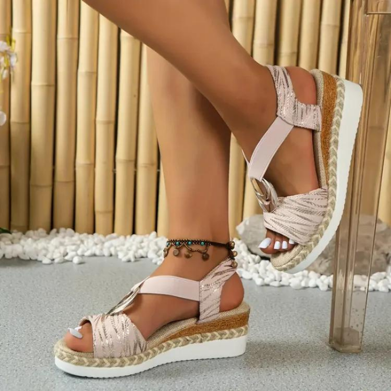 Women Sandals - Textured Strap Espadrille Sandals for Casual Summer Footwear