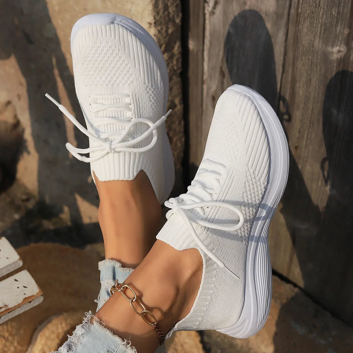 Women's Casual Knit Sneakers - Lightweight Slip-On Shoes for Everyday Comfort