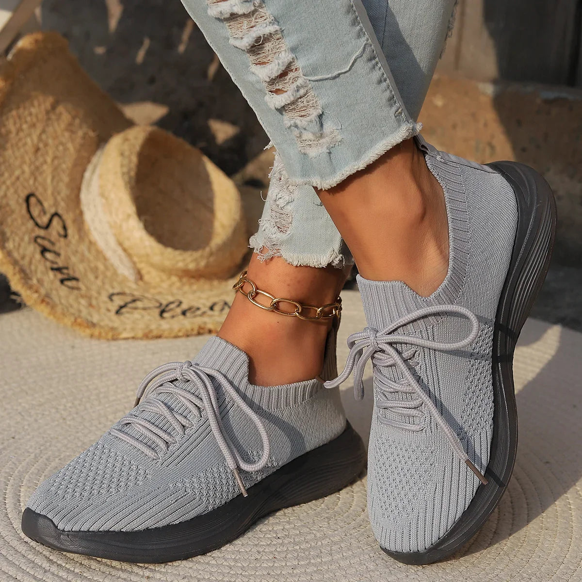 Women's Casual Knit Sneakers - Lightweight Slip-On Shoes for Everyday Comfort