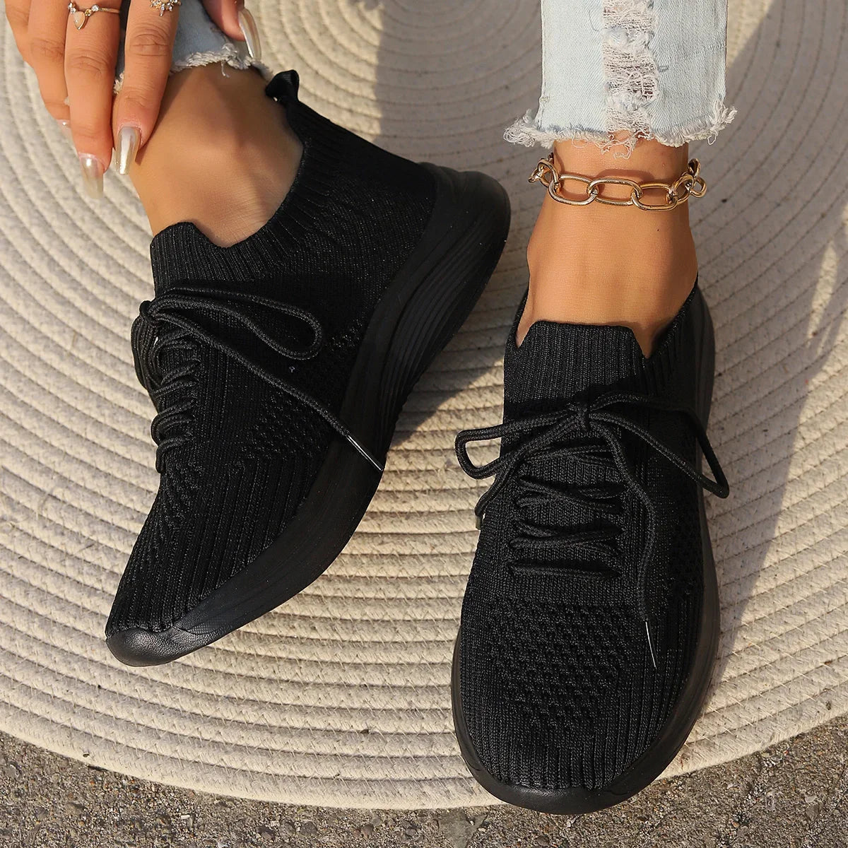 Women's Casual Knit Sneakers - Lightweight Slip-On Shoes for Everyday Comfort