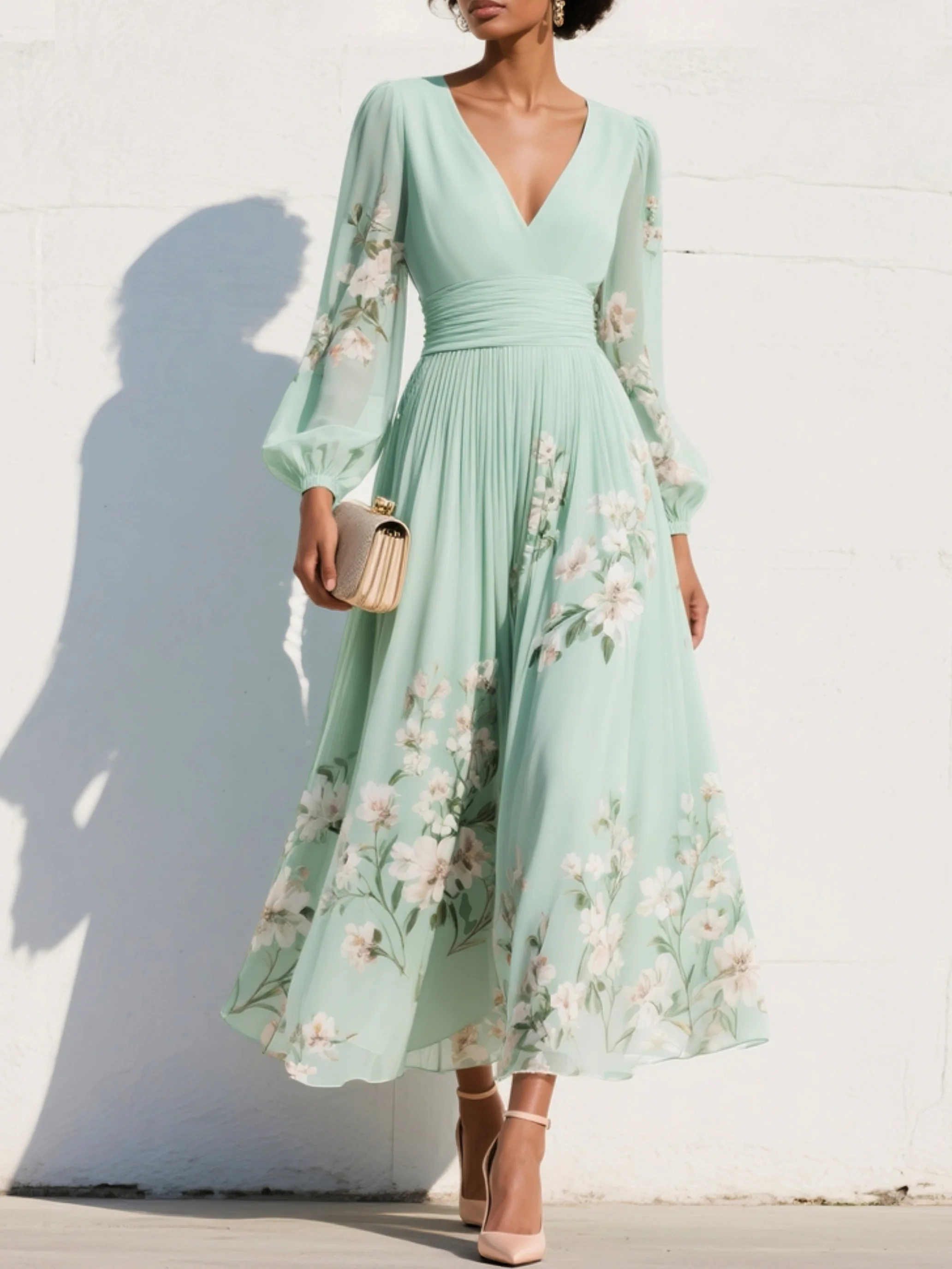ELYRIA™ – FLORAL CHIFFON MIDI DRESS